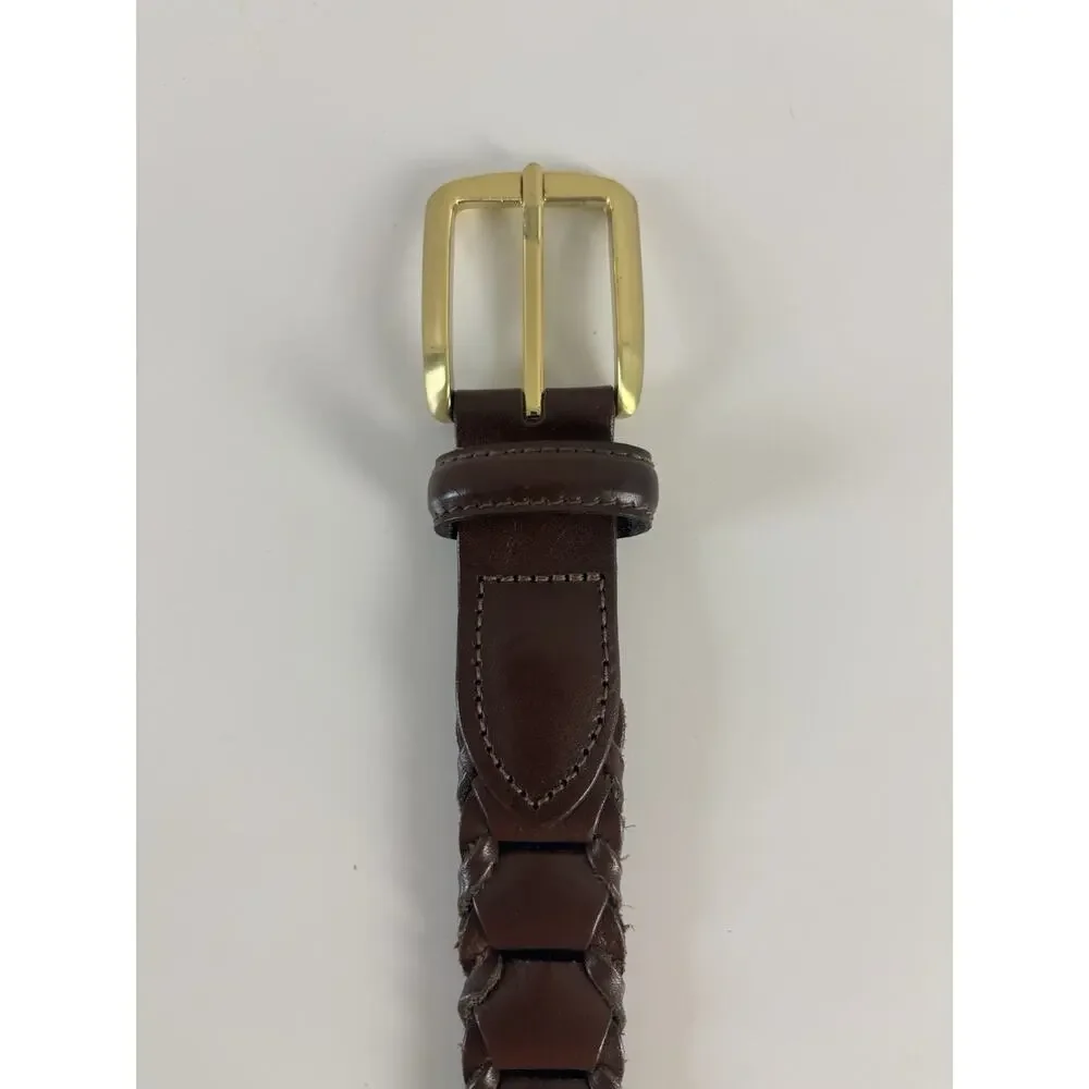 Men’s Brown Genuine Leather Bonded Link Belt 32 Gold Buckle